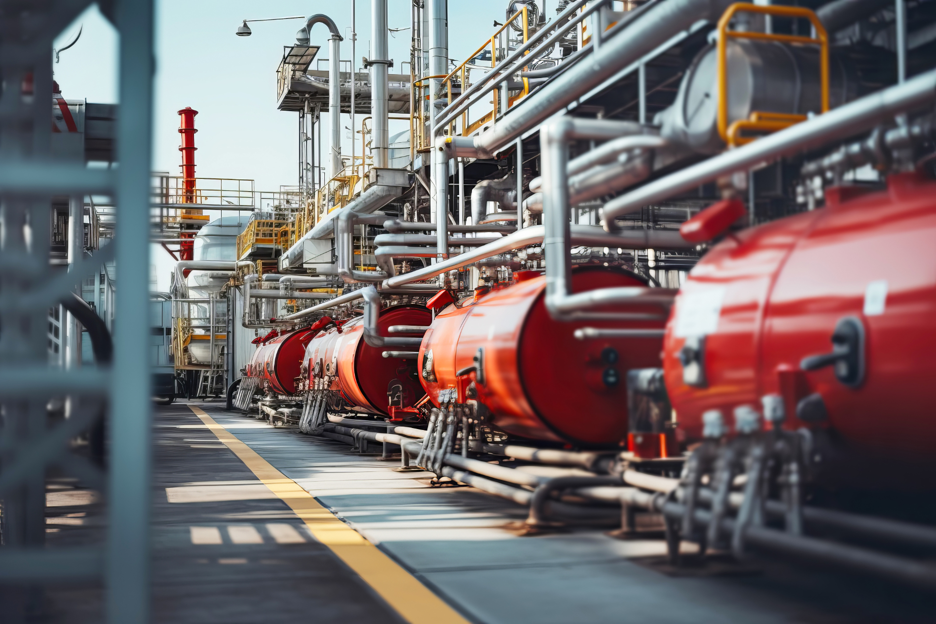 red ammonia tanks in a row